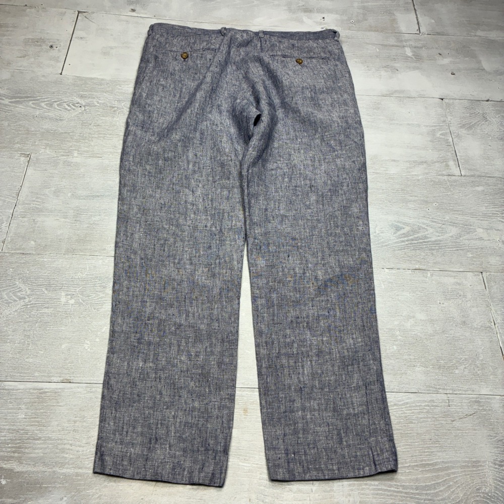 J.Crew Thompson Slim Fit Pants Mens 33x30 Blue 100% Linen Chambray Summer Dress